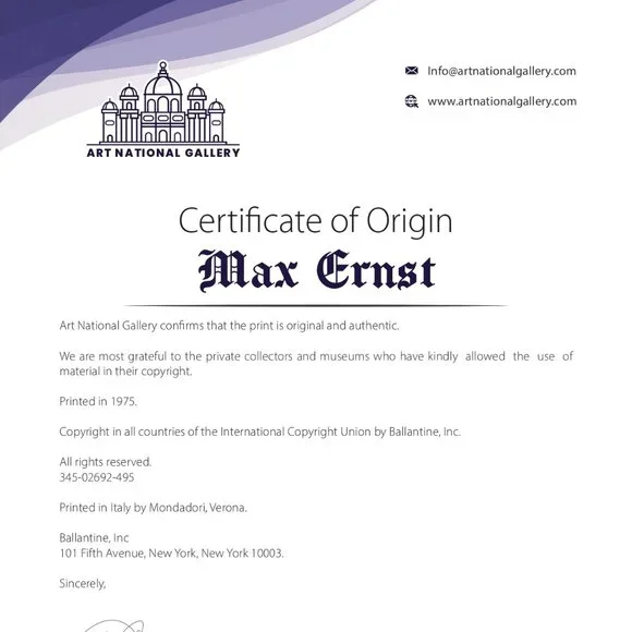 Max Ernst Hand Signed Print - Wizard Woman 12/100 - COA & +$3,500 USD Appraisal